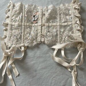 Victoria's Secret Designer Collection Lace-up waist Cinker Garter M/L White/Holo